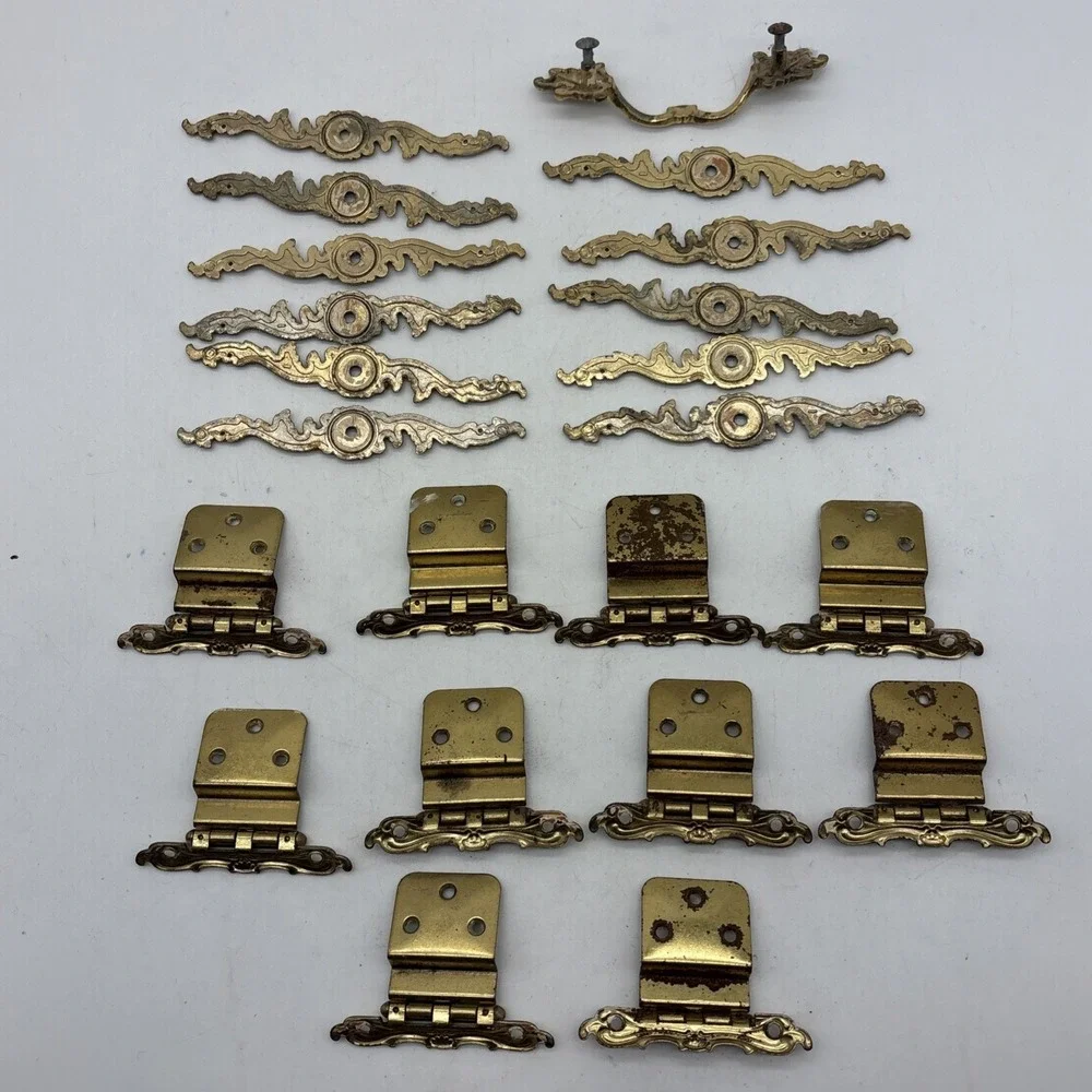vintage metal Brass French Provincial rocco cabinet hinge drawer pull Gold